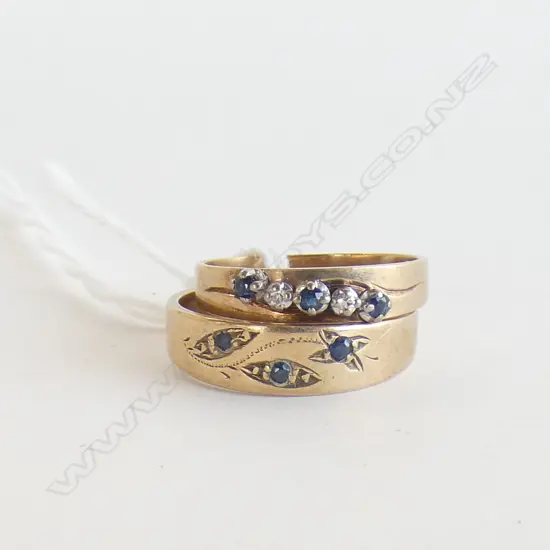 2 9CT GOLD & SAPPHIRE RINGS 4gms