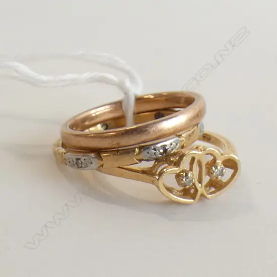 3 GOLD RINGS. 18CT 3gm + 14K 1.8gm + 9CT 2gm