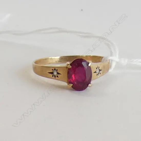 9CT SYN RUBY & CZ RING
