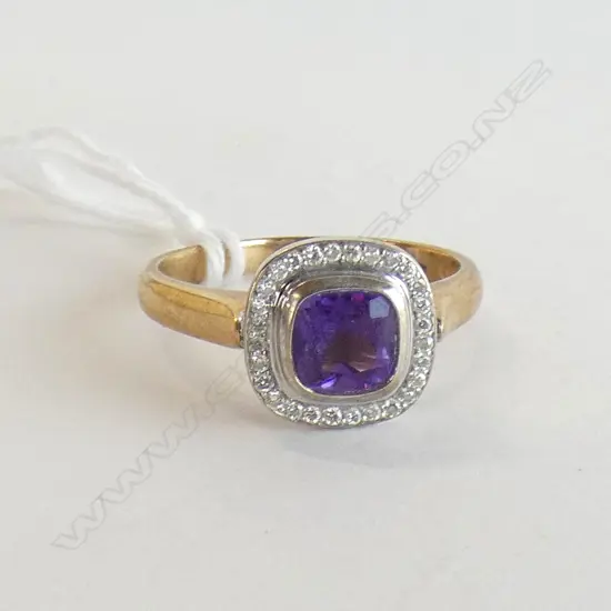 9CT GOLD AMETHYST & DIAMOND RING