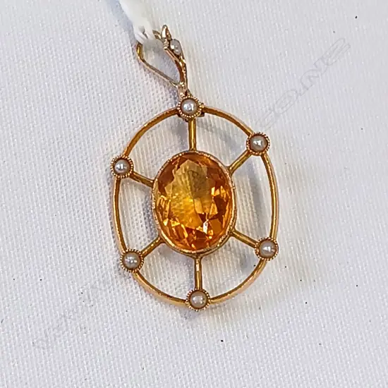 15CT GOLD CITRINE & SEED PEARL PENDANT