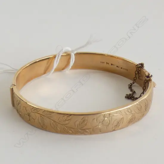 9ct ROLLED GOLD HALF HINGED BANGLE ENGRAVED