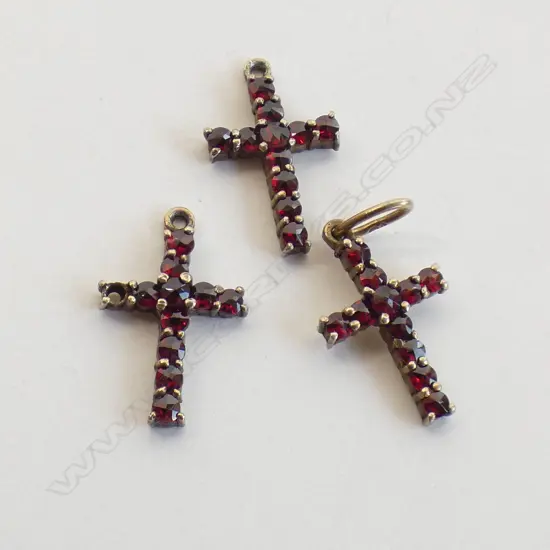 3 GARNET CROSS PENDANTS 
