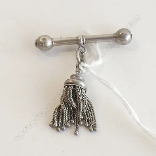 C1900 SILVER T-BAR WATCH KEY & TASSLE FOB