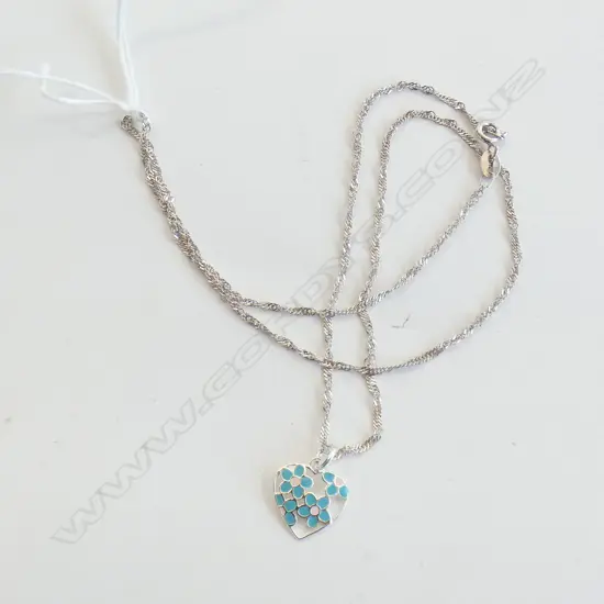 	STG SILVER CHAIN & PENDANT W BLUE & PINK ENAMEL HEART 2.1GMS