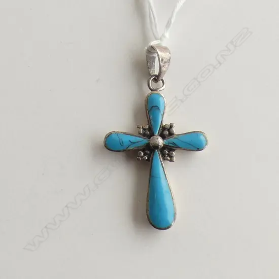 SILVER & ENAMEL/TURQUOISE? CROSS PENDANT