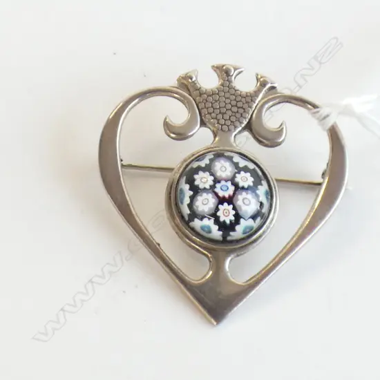 VINTAGE SCOTTISH SILVER & GLASS BROOCH MILLIFIORI CABOCHON