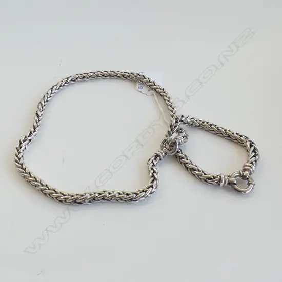 STG SILVER THICK WHEAT CHAIN BRACELET & NECKLACE 121.7GMS