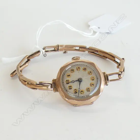 9CT GOLD CASE & BRACELET 1920'S LADIES WRISTWATCH 19gm