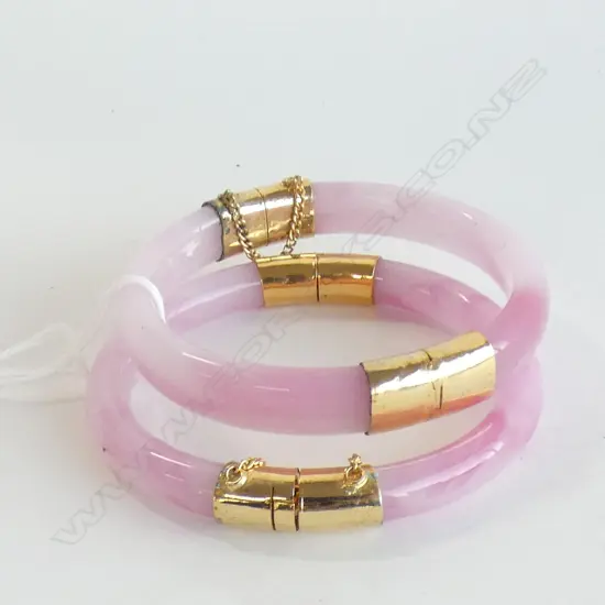 TWO GLASS PINK JADE COLOURED BANGLES