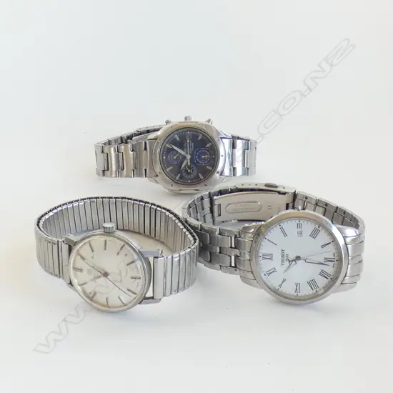 3 GENTS WATCHES; 2 TISSOT (ONE WORKING) + SEIKO