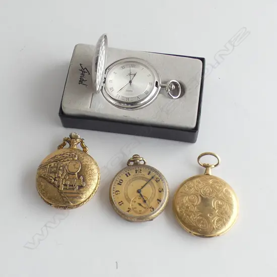 THREE MODERN POCKET WATCHES AND POCKET WATCH CASE
