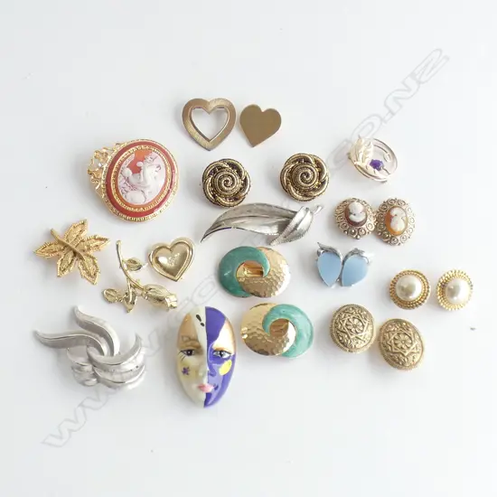 BAG OF COSTUME CLIP-ON EARRINGS AND BROOCHES