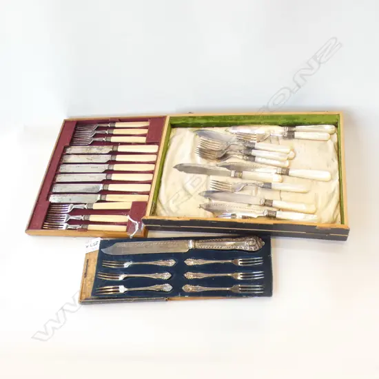 VINTAGE CUTLERY; 6 CAKE FORKS & KNIFE / FRUIT SET & FISH SET 