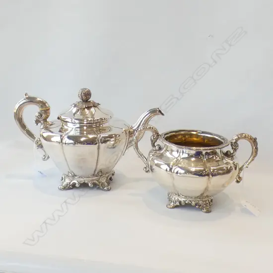 VICTORIAN SILVER PLATE TEAPOT (old repairs) & NON MATCHING SILVER PLATE SUGAR BOWL