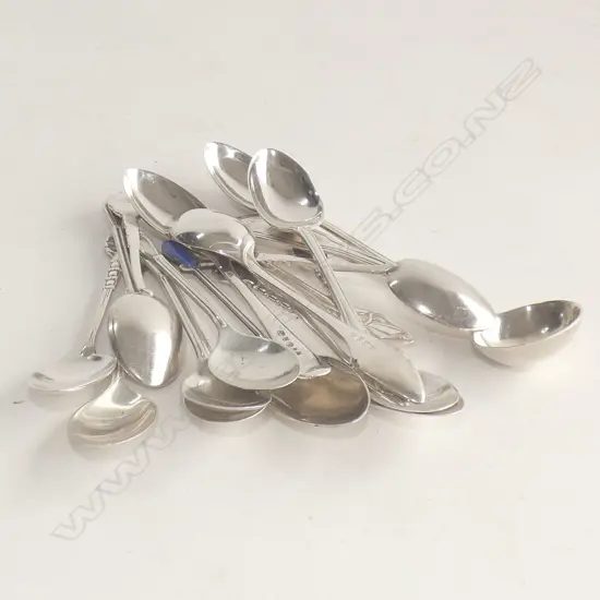 12 ASST. STG SILVER TEA SPOONS (103 GRAMS) + 5 EP SPOONS
