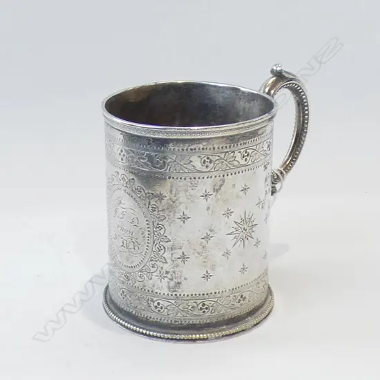 STG SILVER CHRISTENING MUG (H 90MM) LONDON 1868  147GMS
