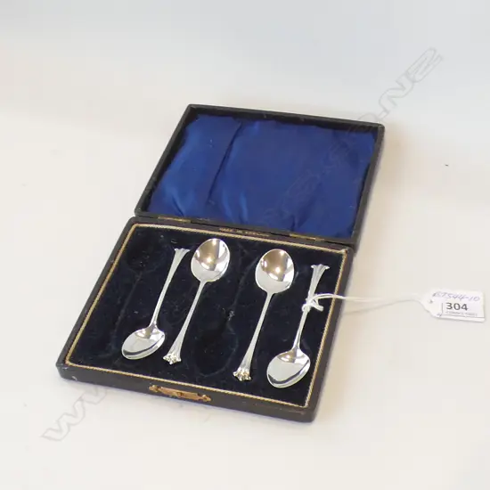 CASED SET 4 SILVER COFFEE SPOONS 2 MISSING