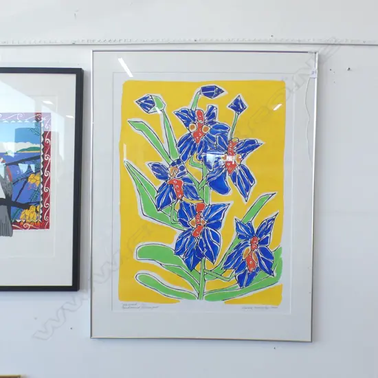 CLAUDIA POND EYLEY, 'BLUE ORCHID' SILK SCREENPRINT LTD ED 7/30, 660 x 880mm, GLASS CRACKED
