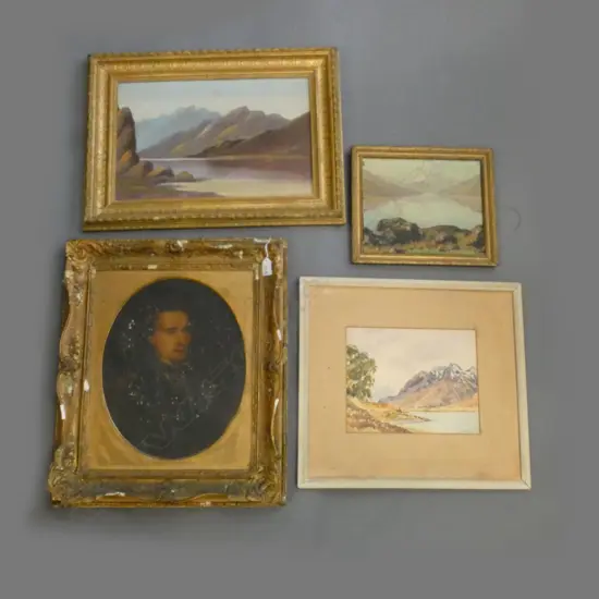 4 OLD OIL PAINTINGS - SOME IN NEED OF REPAIR LARGEST 280 X 430MM