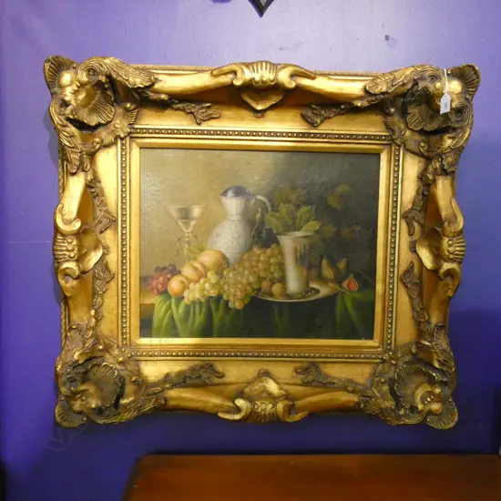 OIL ON BOARD STILL LIFE 390 X 500MM HEAVY GILT FRAME