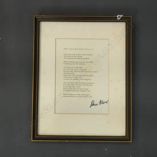 DENIS GLOVER SIGNED PRINTED POEM 'OFF BANKS PENINSULA' 210 X 150mm