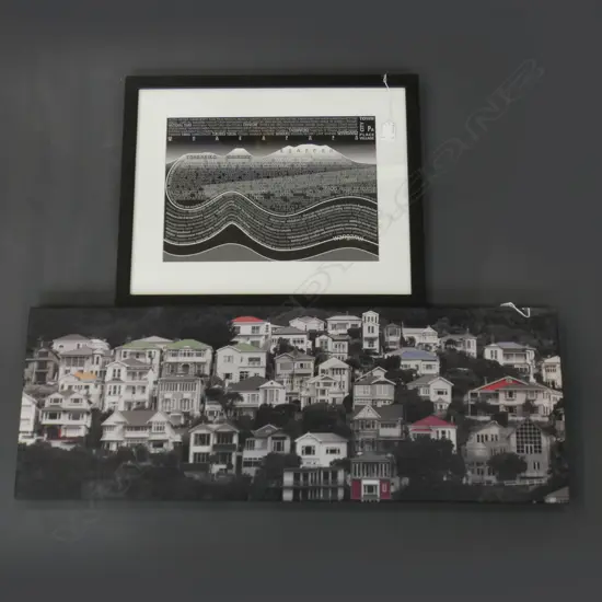 PRINT ON CANVAS - HOUSES (910 X 3245MM) + MODERN B& W INKJET REPRODUCTION (380 X 280MM)