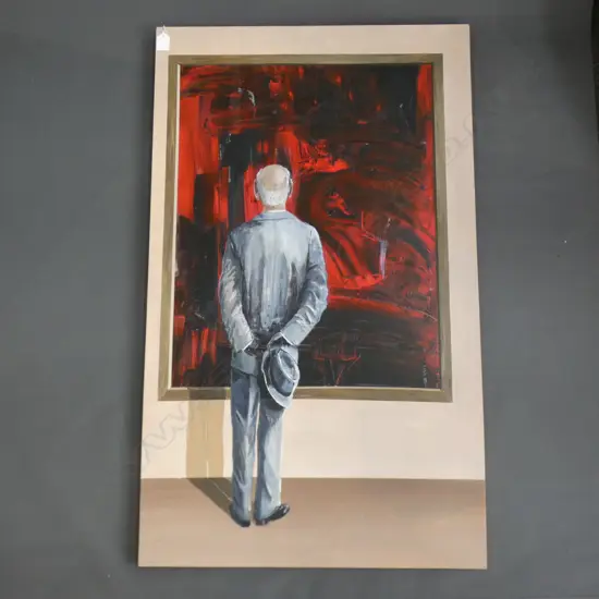 ARTIST UNKNOWN MAN IN FRONT OF MODERN RED PAINTING ACRYLIC 1000x600mm