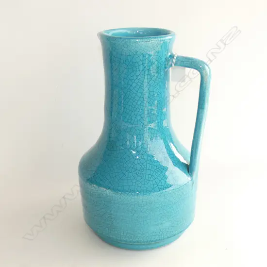 LARGE TURQUOISE CRACKLE GLAZE JUG H.350mm