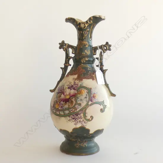 C1900 FLORAL PAINTED MANTLE VASE H.315mm