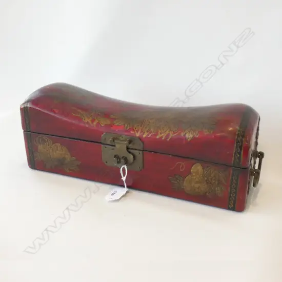ORIENTAL RED ENAMEL LIDDED PILLOW BOX  L 360MM