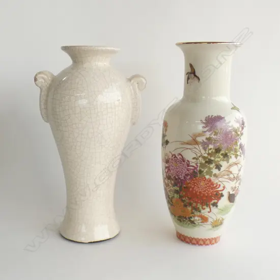 2 TALL VASES; 1 SHIBATA (JAPAN) (H 325MM) (NICK TO TOP RIM) & MODERN CRACKLE GLAZE VASE (H 310MM)