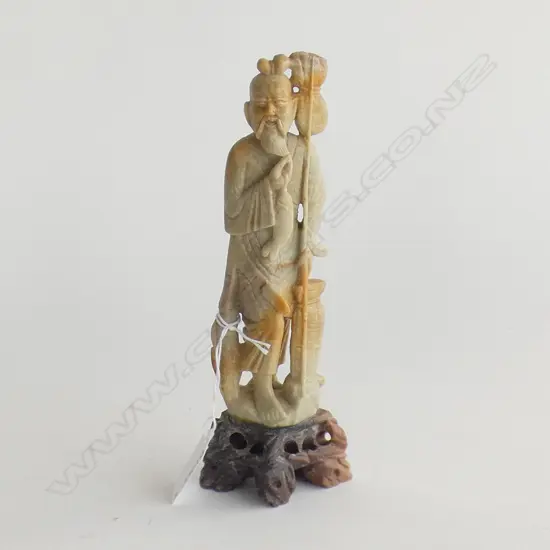 SOAPSTONE (?) CARVED ORIENTAL FISHERMAN FIGURE H. 200MM