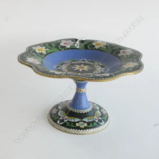 ORIENTAL CLOISONNE TAZZA LILLIES & BUTTERFIES Dia.260mm