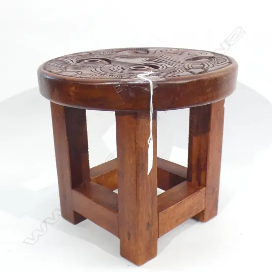 CARVED WOODEN MAORI STOOL 260mm dia