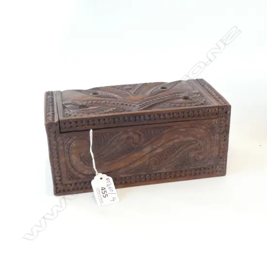 CARVED WOODEN MAORI BOX W.200mm
