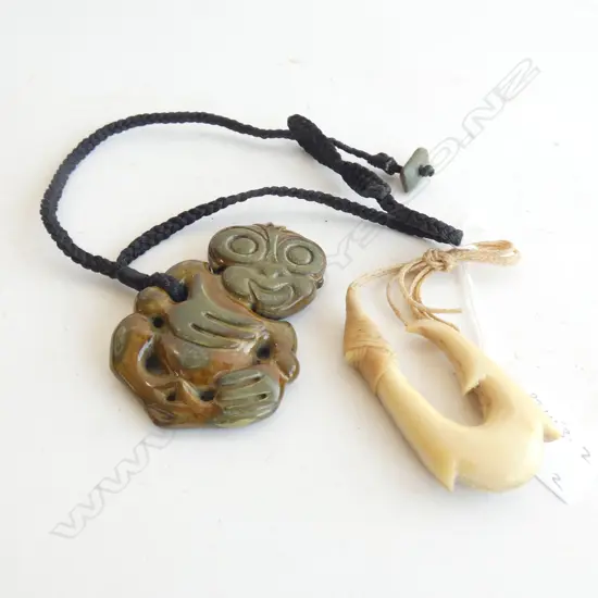 CONTEMPORARY POUNAMU HEI TIKI (85mm) & BONE HEI MATAU (75mm)