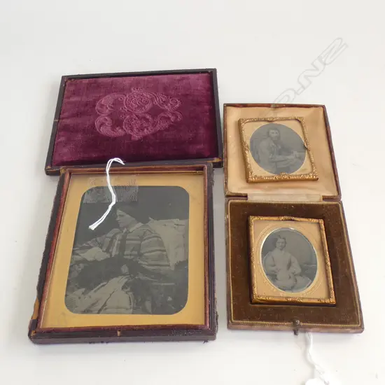 3 DAGUERREOTYPES; SEATED LADY 100x75mm + 2 SMALLER