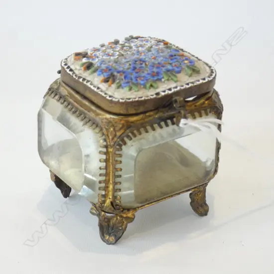 VICT. GILT & GLASS JEWEL BOX MICROMOSAIC LID