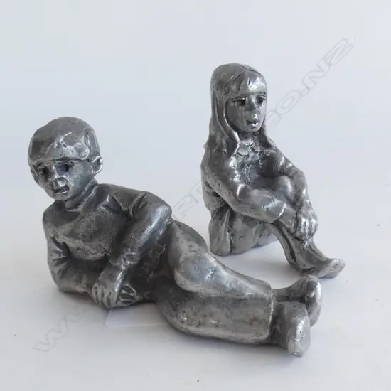 2 x BOY AND GIRL METAL SITTING & TALKING - SIGNED KK (KEN KENDALL)