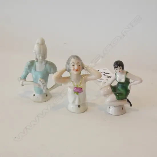 THREE SMALL PORCELAIN HALF DOLLS