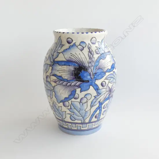 CHARLOTTE RHEAD VASE BLUE TONES SIGNATURE MARK H.205mm