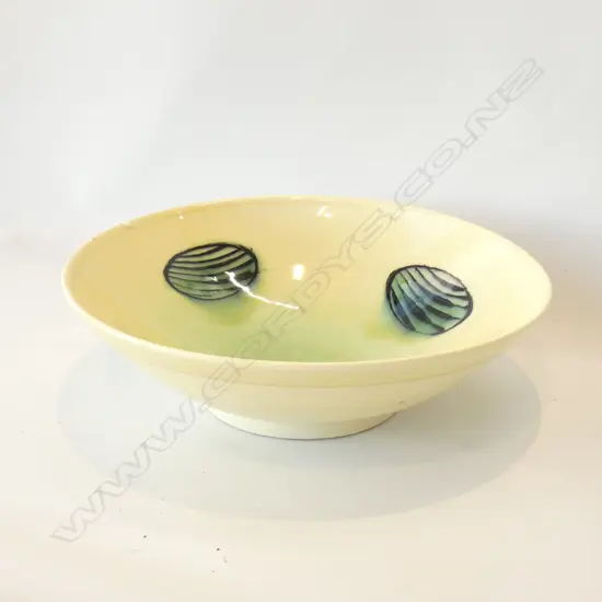 SIGNED LARGE STUDIO POTTERY BOWL YELLOW GLAZE 310mm dia