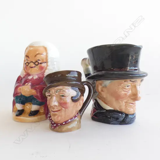 2 ROYAL DOULTON CHARACTER JUGS (H 1 X 90MM & 1 X 60MM) + BURLINGTON WARE CHARACTER JUG (H 95MM)
