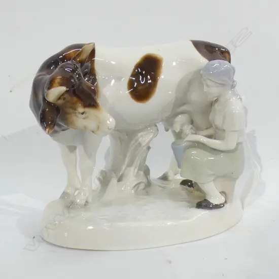 GERMAN PORCELAIN FIGURE OF GIRL MILKING COW L  190MM