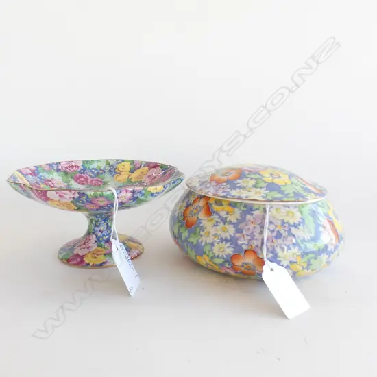 2 ROYAL WINTON AOF - 'JULIA' FOOTED DISH (DIA 130MM) + HAND PAINTED 'ANEMONE' LIDDED BOX (DIA 140MM)