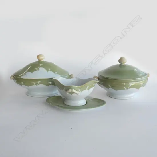 2 TUREENS & GRAVY BOAT C1910