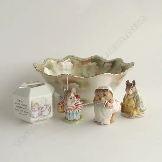 POLISH CHINA BOWL 275mm dia + BESWICK BEATRICE POTTER FIGURINES + PIGGY BANK