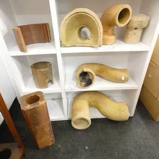 7 COLONIAL DRAIN PIPE SECTIONS. INCLS PILE & MUSHROOM VENT ETC