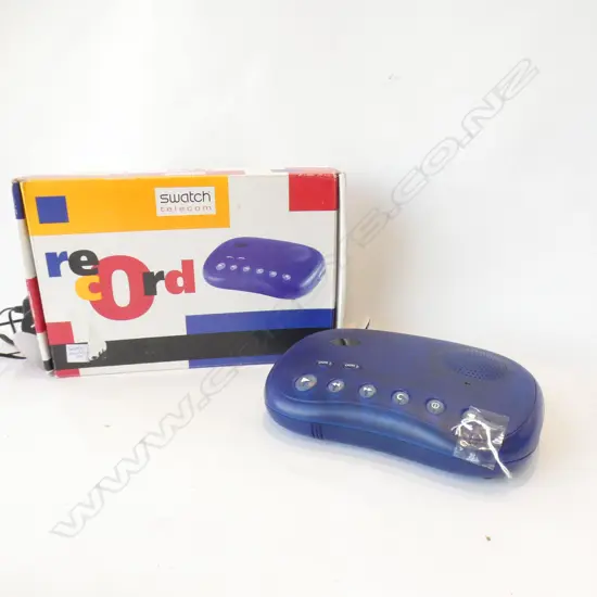 VINTAGE BLUE SWATCH TELEPHONE RECORDER - WITH ORIGINAL BOX 